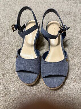 Tommy Hilfiger Denim Blue Wedge Sandals Size 7.5